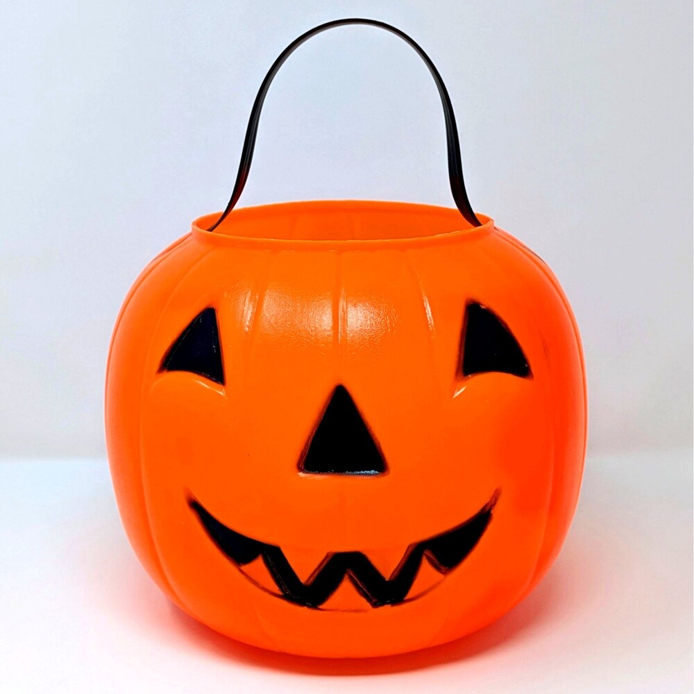 Vtg 1980 Carolina Enterprises Blow Mold JOL Pumpkin Pail Treat Bucket Rivets 8"